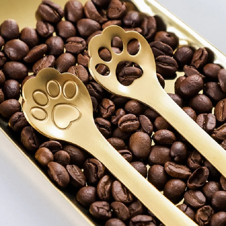 Stainless Steel Creative Cat Claw Coffee Spoon Dessert Cake Spoon, Style:Hollow Cat Claw Spoon, Color:Rose Gold - Image 5