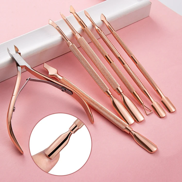 Stainless Steel Rose Gold Double-Headed Steel Push Dead Skin Scissors Nail Set,Style: D501 - Image 5