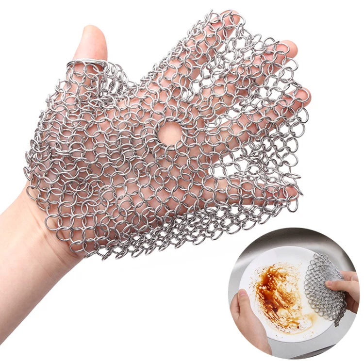 Stainless Steel Round Iron Cleaner Pot Brush Scrubber Home Cookware Kitchen Cleaning Tool, Size:4 x 4 inch