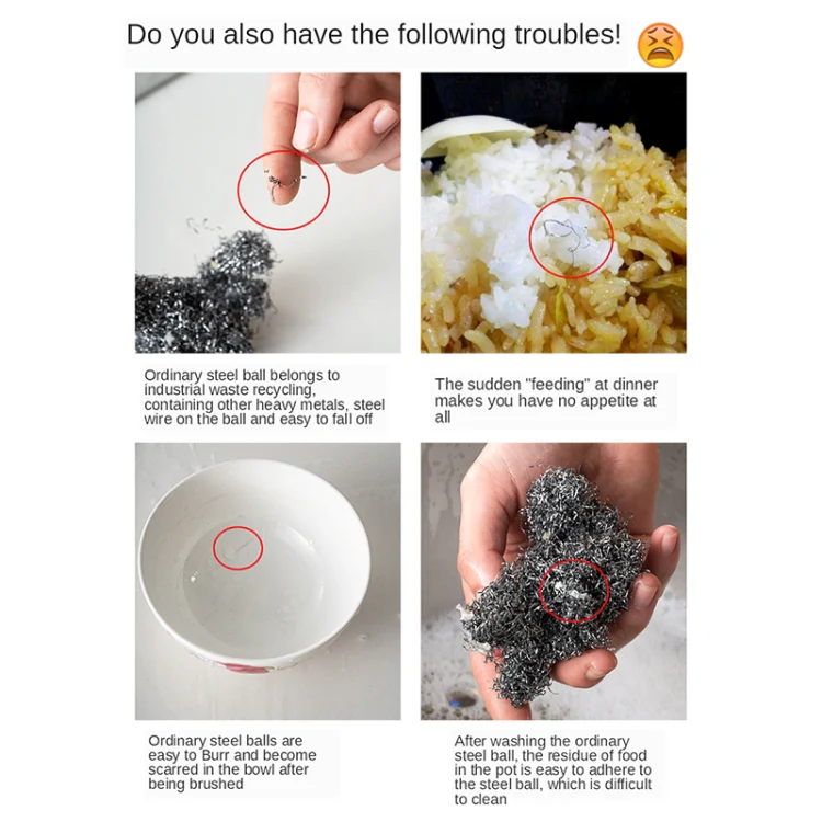 Stainless Steel Round Iron Cleaner Pot Brush Scrubber Home Cookware Kitchen Cleaning Tool, Size:4 x 4 inch - Image 6