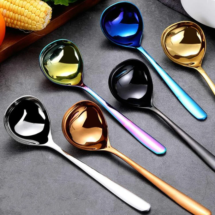 Stainless Steel Sauce Spoon Creative Big Head Long Handle Spoon, Color:Rose Gold - Image 9