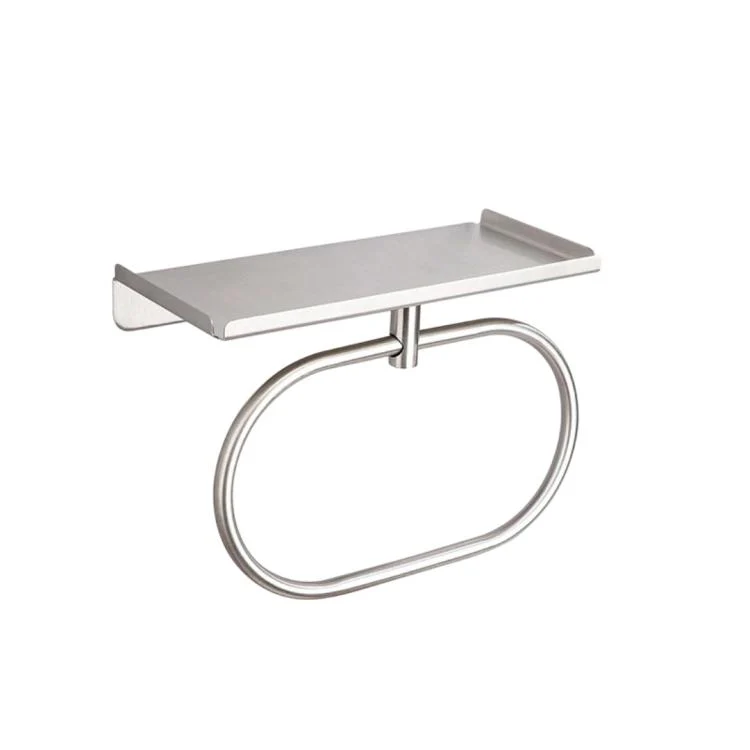 Stainless Steel Towel Ring With Shelf No Drill Wall-Mounted Storage Organizer For Bathroom And Kitchen Z Silver