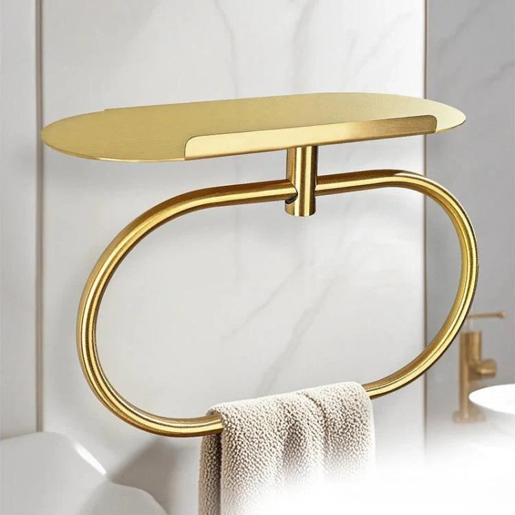 Stainless Steel Towel Ring With Shelf No Drill Wall-Mounted Storage Organizer For Bathroom And Kitchen Z Silver - Image 2