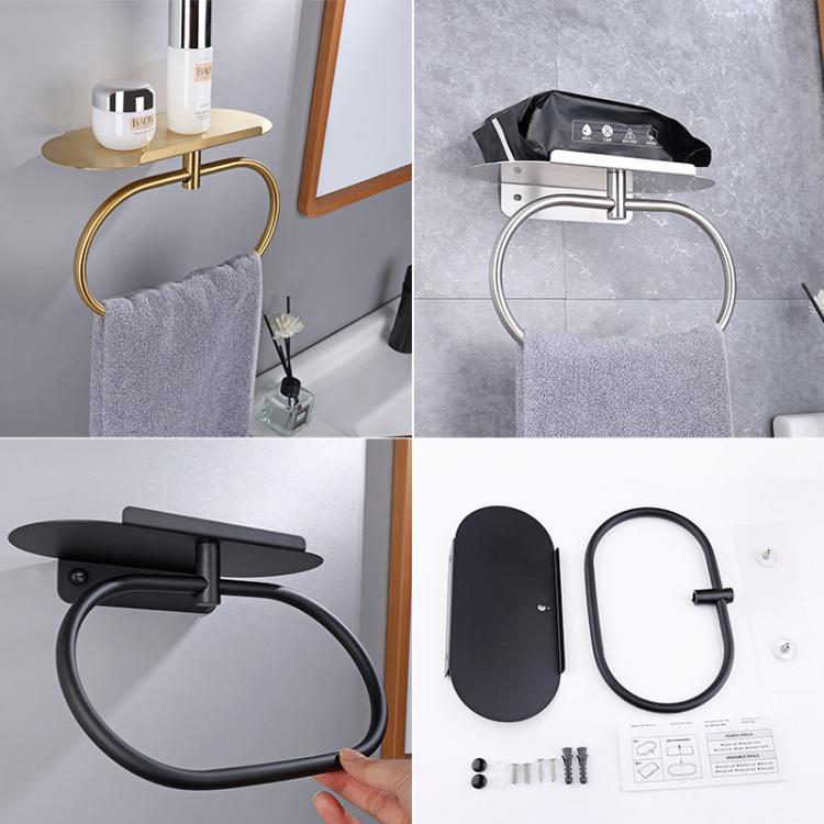 Stainless Steel Towel Ring With Shelf No Drill Wall-Mounted Storage Organizer For Bathroom And Kitchen Z Silver - Image 3