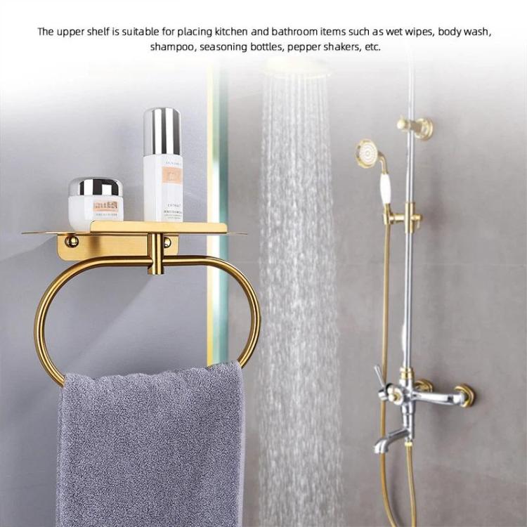 Stainless Steel Towel Ring With Shelf No Drill Wall-Mounted Storage Organizer For Bathroom And Kitchen Z Silver - Image 4