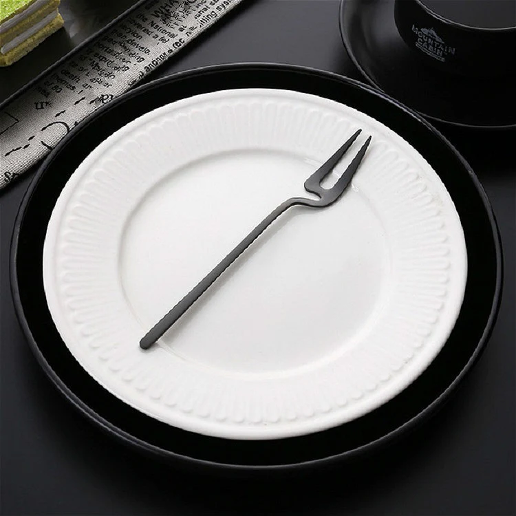 Stainless Steel V-shaped Wall Hanging Design Simple Coffee Spoon Fork Creative Long Handle Stirring Tableware, Style:Fork, Color:Black