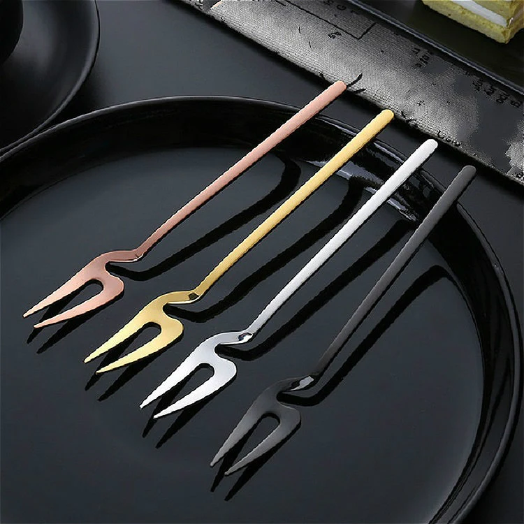 Stainless Steel V-shaped Wall Hanging Design Simple Coffee Spoon Fork Creative Long Handle Stirring Tableware, Style:Fork, Color:Rose Gold - Image 4
