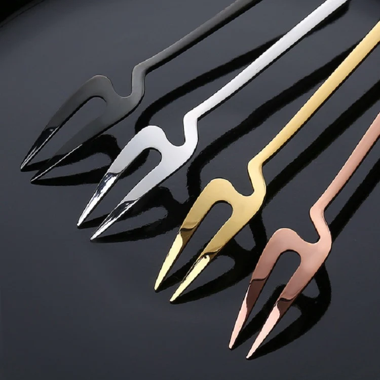 Stainless Steel V-shaped Wall Hanging Design Simple Coffee Spoon Fork Creative Long Handle Stirring Tableware, Style:Fork, Color:Rose Gold - Image 5