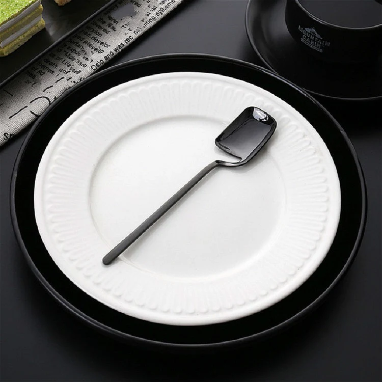 Stainless Steel V-shaped Wall Hanging Design Simple Coffee Spoon Fork Creative Long Handle Stirring Tableware, Style:Spoon, Color:Black - Image 2