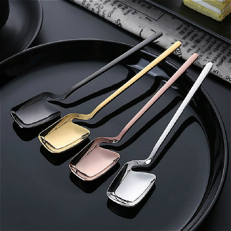 Stainless Steel V-shaped Wall Hanging Design Simple Coffee Spoon Fork Creative Long Handle Stirring Tableware, Style:Spoon, Color:Black - Image 4