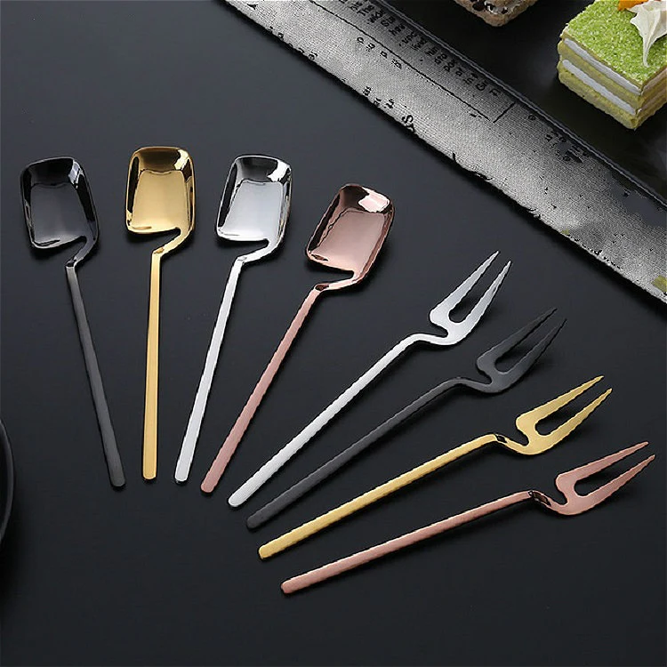 Stainless Steel V-shaped Wall Hanging Design Simple Coffee Spoon Fork Creative Long Handle Stirring Tableware, Style:Spoon, Color:Rose Gold - Image 3