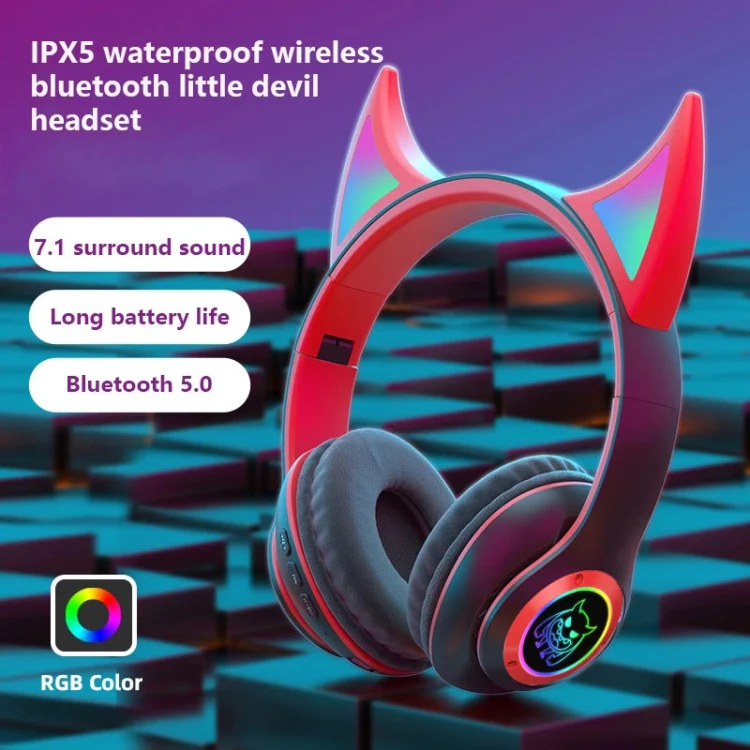 STN25 Devil Ear RGB Light Wireless Music Headset For Children with Mic(Black) - Image 3