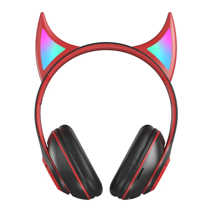 STN25 Devil Ear RGB Light Wireless Music Headset For Children with Mic(Black+Red) - Image 2