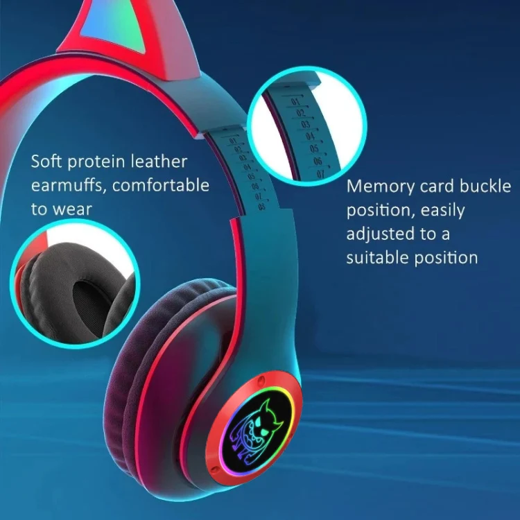 STN25 Devil Ear RGB Light Wireless Music Headset For Children with Mic(Black+Red) - Image 6