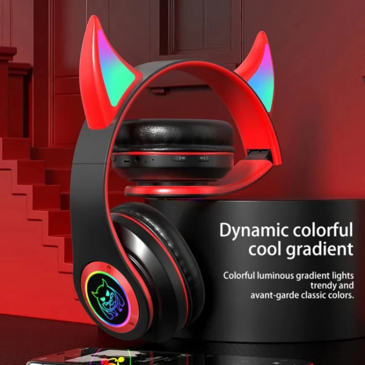 STN25 Devil Ear RGB Light Wireless Music Headset For Children with Mic(White) - Image 7