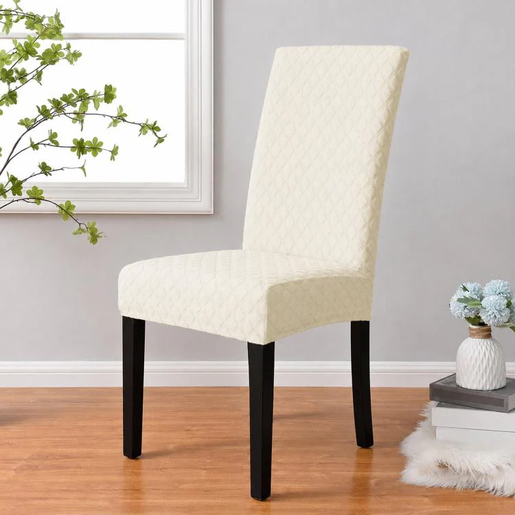 Stretch Dining Chair Cover Rhombus High Back Kitchen Chair Slipcover, Size: L 60-70cm Height(Beige)