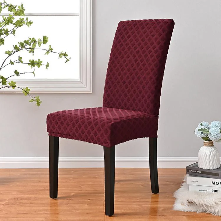 Stretch Dining Chair Cover Rhombus High Back Kitchen Chair Slipcover, Size: L 60-70cm Height(Wine Red)