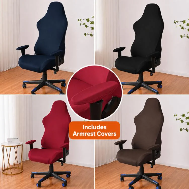 Stretch Gaming Chair Cover Elastic Computer Office Desk Chair Slipcover With Armrest Covers(Dark Gray) - Image 2
