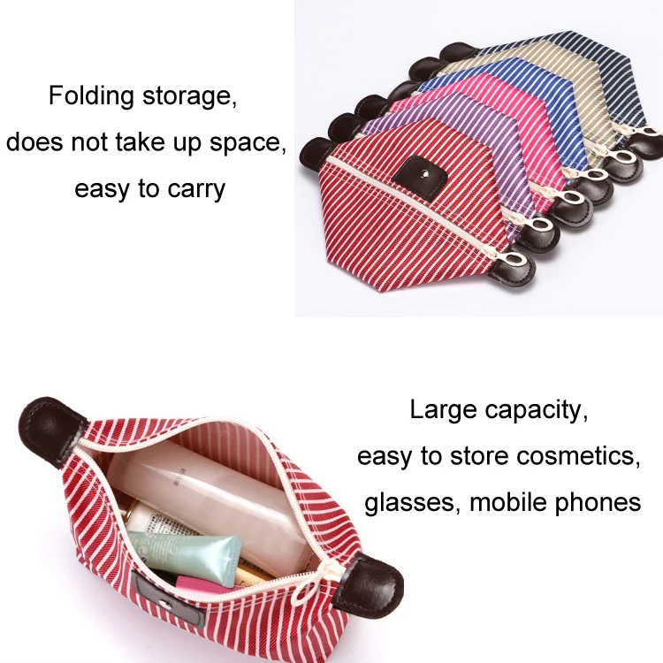 Striped Dumpling Cosmetic Bag Travel Folding Toiletry Bag(Purple) - Image 4