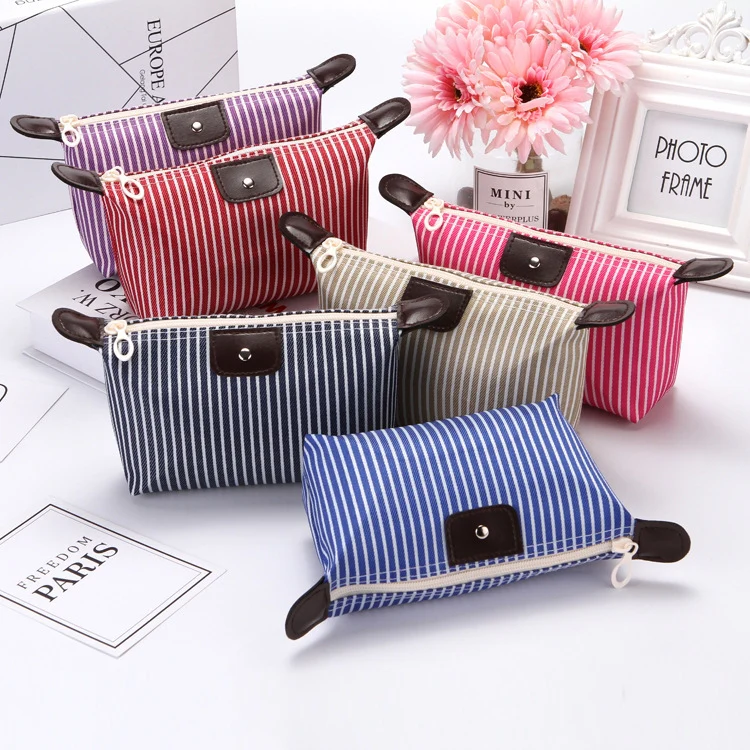 Striped Dumpling Cosmetic Bag Travel Folding Toiletry Bag(Rose Red) - Image 2