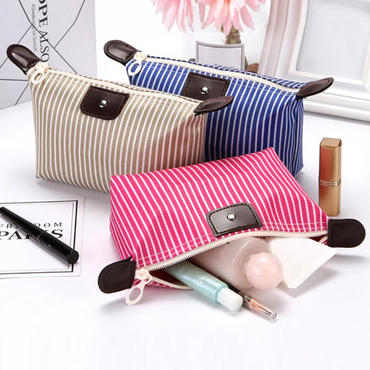 Striped Dumpling Cosmetic Bag Travel Folding Toiletry Bag(Rose Red) - Image 7