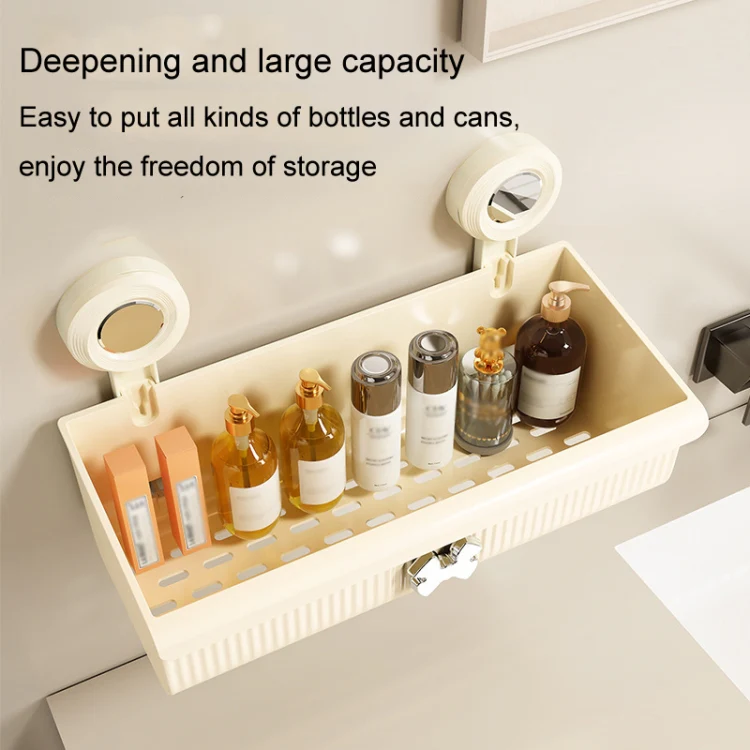 Suction Cup Wall Mounted Bathroom Shelf Drainage Detachable Storage Rack Hanging Basket, Style: 2 Layers Small White - Image 5