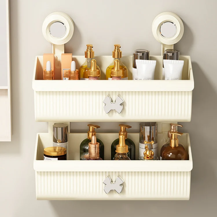Suction Cup Wall Mounted Bathroom Shelf Drainage Detachable Storage Rack Hanging Basket, Style: Large Brown - Image 2