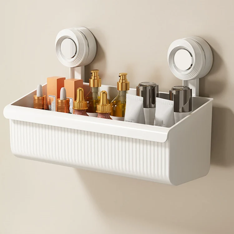 Suction Cup Wall Mounted Bathroom Shelf Drainage Detachable Storage Rack Hanging Basket, Style: Large White