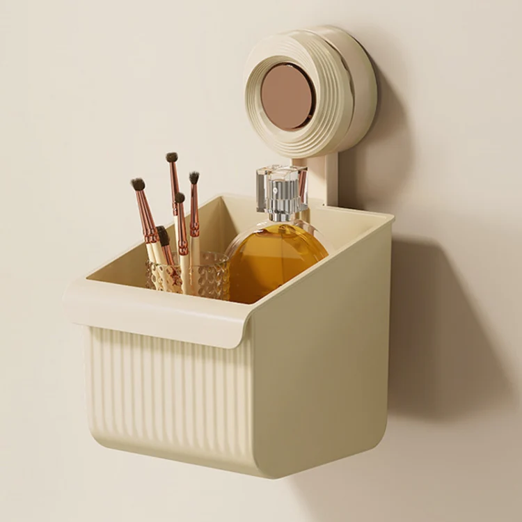 Suction Cup Wall Mounted Bathroom Shelf Drainage Detachable Storage Rack Hanging Basket, Style: Small Brown