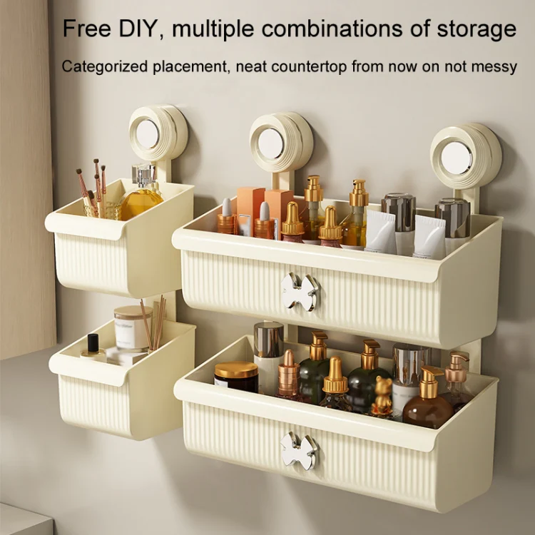Suction Cup Wall Mounted Bathroom Shelf Drainage Detachable Storage Rack Hanging Basket, Style: Small Brown - Image 4