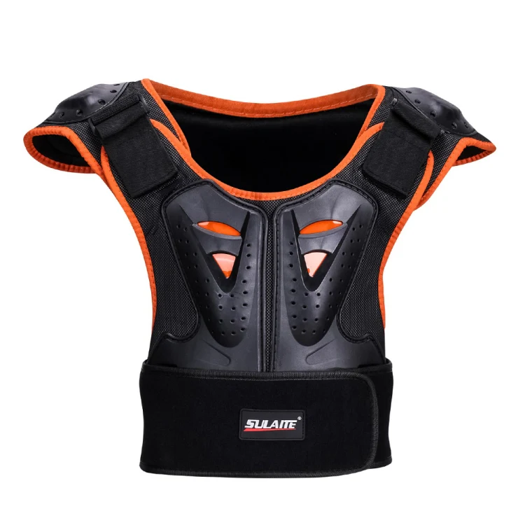 SULAITE Children Skating Back Protector Chest Protector Spine Protector Night Reflective Armor Child Riding Armor, Specification: M(Orange Black)