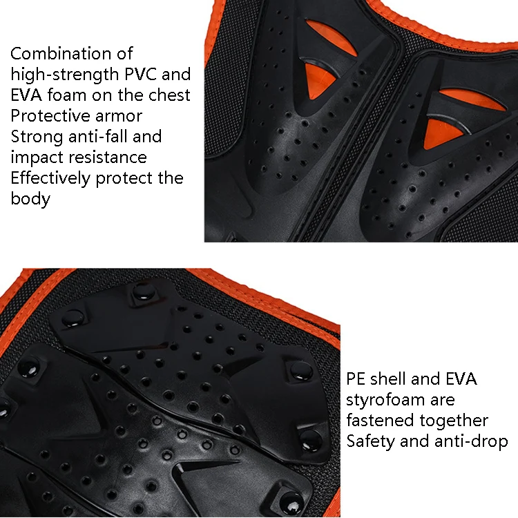 SULAITE Children Skating Back Protector Chest Protector Spine Protector Night Reflective Armor Child Riding Armor, Specification: M(Orange Black) - Image 6