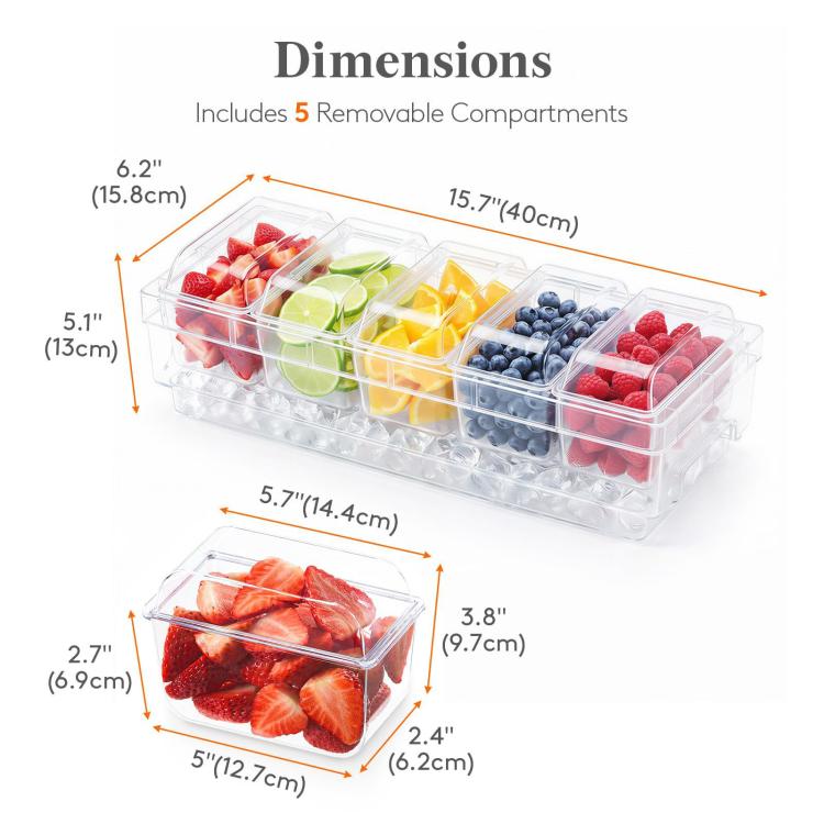 Summer 5-Compartment Fruit Freezer Tray Vegetable Snack Compartments Ice Cube Food Storage Container(Includes Outer Box+Forks) - Image 3
