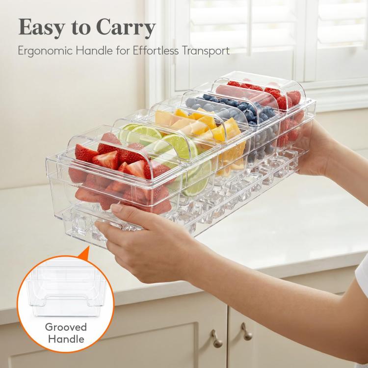 Summer 5-Compartment Fruit Freezer Tray Vegetable Snack Compartments Ice Cube Food Storage Container(Includes Outer Box+Forks) - Image 7