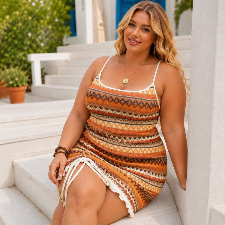 Summer Beach Vacation Sundress Ethnic Style Sexy Dress, Size: XL(Orange)