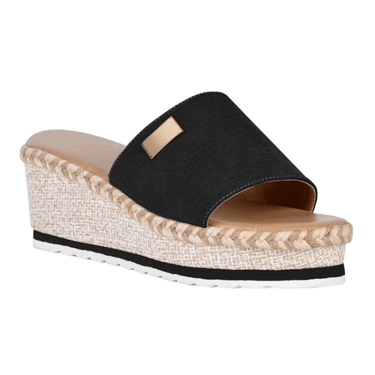 Summer Casual Sandals Women Shoes Hemp Rope Woven Thick Bottom Slope Heel Slippers, Size: 43(Brown) - Image 3