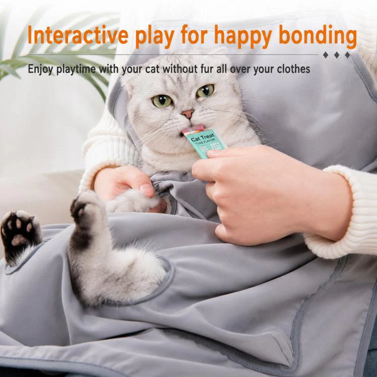 Summer Cat Grooming Apron For Nail Trimming Anti-Hair Sticking Design With Feet Opening(Grey) - Image 3