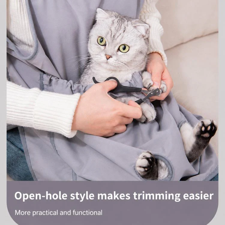 Summer Cat Grooming Apron For Nail Trimming Anti-Hair Sticking Design With Feet Opening(Grey) - Image 5