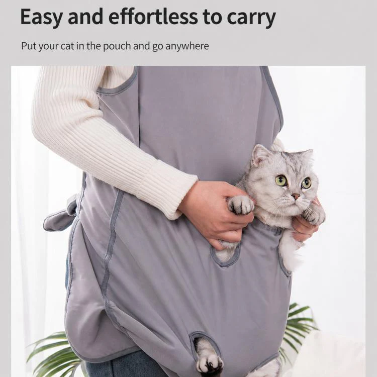 Summer Cat Grooming Apron For Nail Trimming Anti-Hair Sticking Design With Feet Opening(Grey) - Image 6