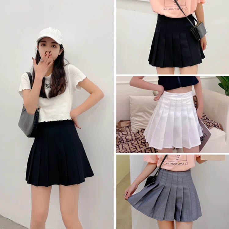Summer High Waist Pleated Skirt Student A-Shaped Skirt, Size: L(White) - Image 3