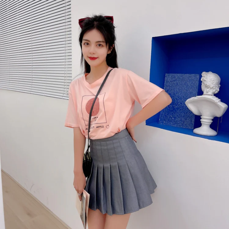 Summer High Waist Pleated Skirt Student A-Shaped Skirt, Size: XS(Gray)
