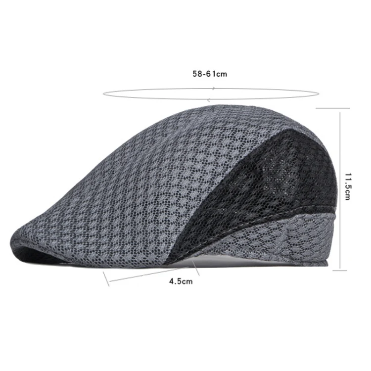 Summer Hollowed Out Mesh Duck Tongue Hat Vintage Beret(Black Gray) - Image 3