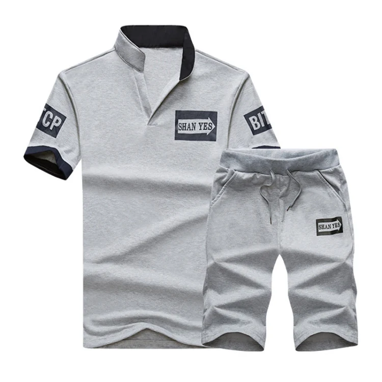 Summer Men T-Shirt Half-Sleeved Sports Suit, Size: L(Gray)