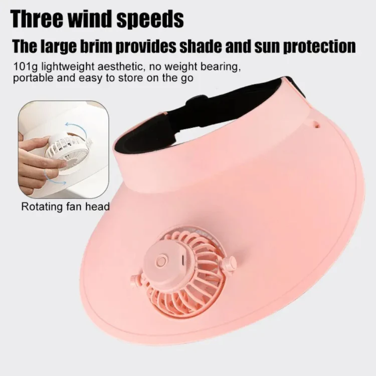 Summer Outdoor Sun Protection Adjustable Rotating Fan Sun Hat(Pink) - Image 7