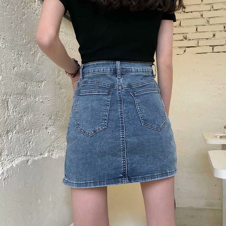Summer Tight-fitting High-waisted A-line Slim Skirt With Splits, Size: XL(627 Blue) - Image 3