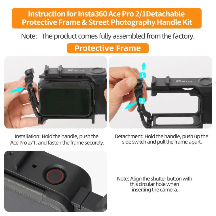 Sunnylife 2-in-1 Detachable Protective Frame & Street Photography Handle for Insta360 Ace Pro 2 / 1 (Black) - Image 17