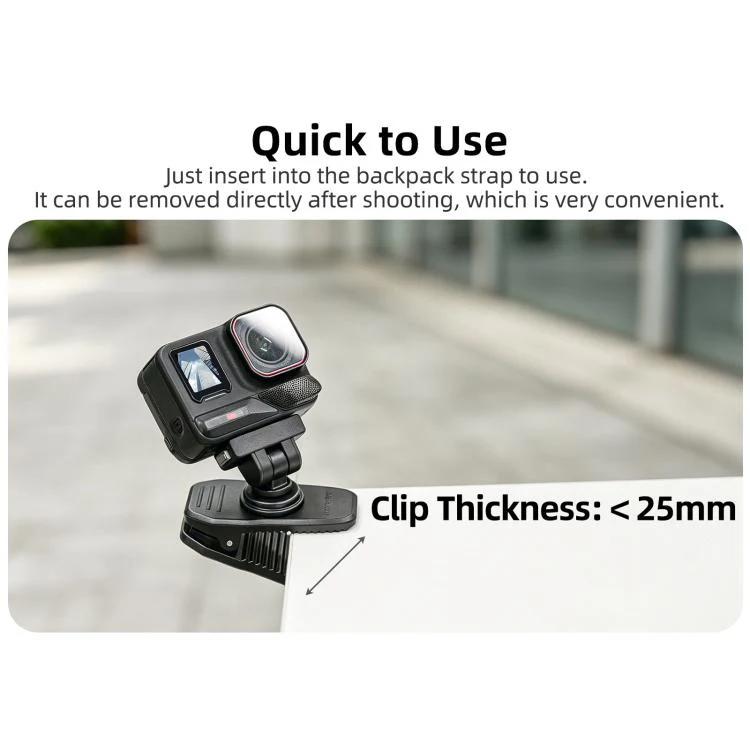 Sunnylife Magnetic Quick-Release Backpack Clip Action Camera Clamp Vertical-Horizontal Mount for Insta360 X4 Air / X5 / Ace / Ace Pro 2 / 1 (Black) - Image 11