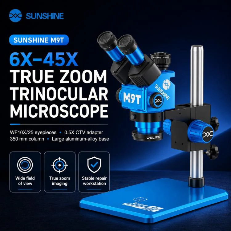 SUNSHINE M9T-B11 6X-45X Continuous Zoom Trinocular HD Stereo Microscope - Image 2