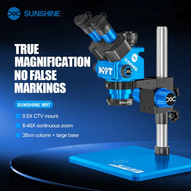 SUNSHINE M9T-B11 6X-45X Continuous Zoom Trinocular HD Stereo Microscope - Image 3