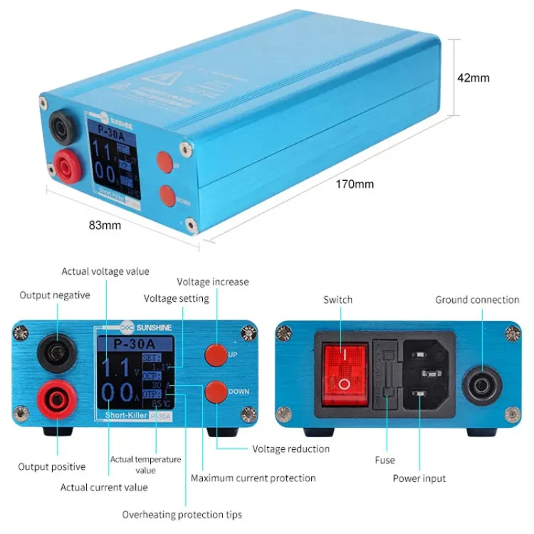 SUNSHINE P-30A Smart Anti-Burning Universal Mobile Phone Component Repair Motherboard Fault Detector, EU Plug - Image 3